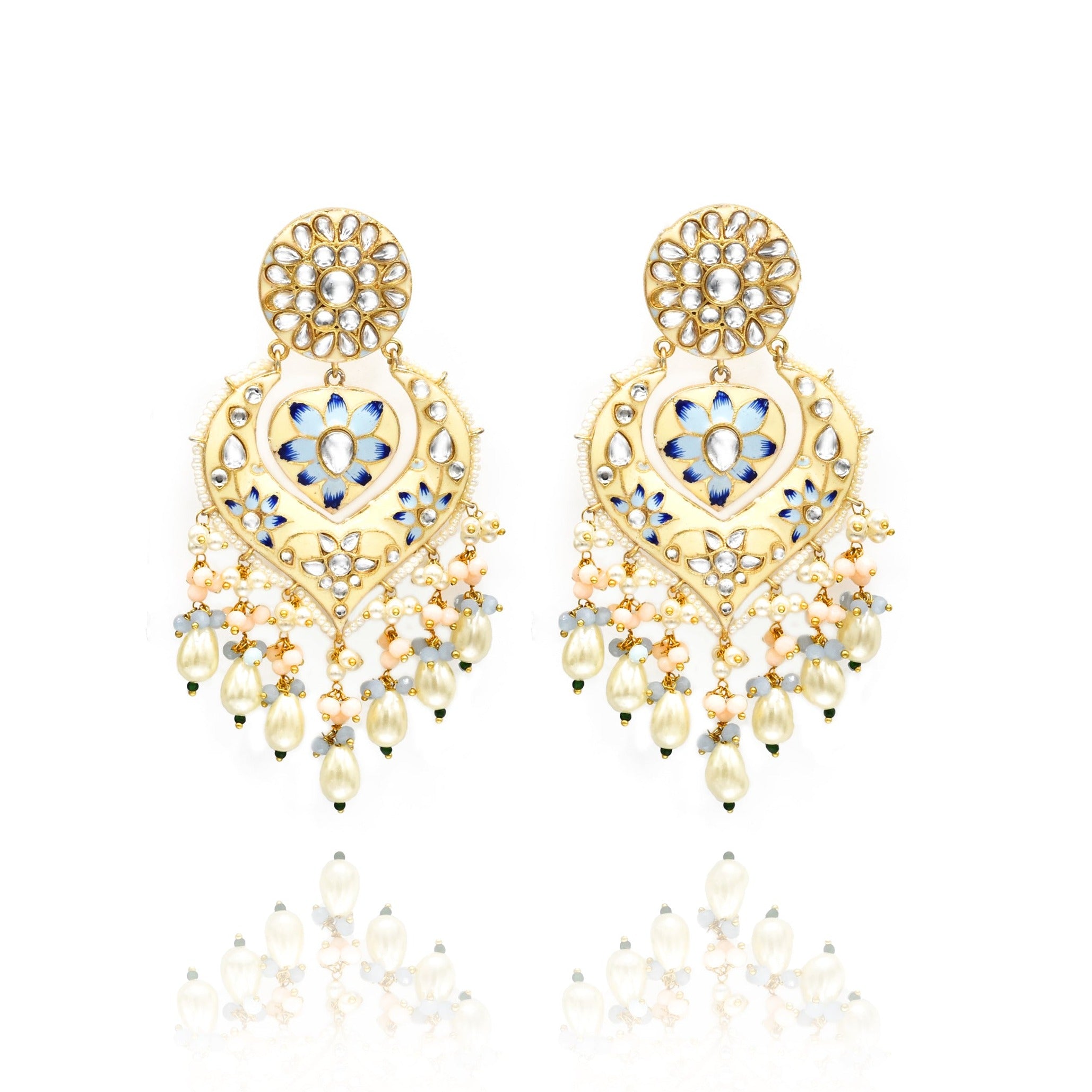 Paarvi Meenakari Earrings White - The Pashm