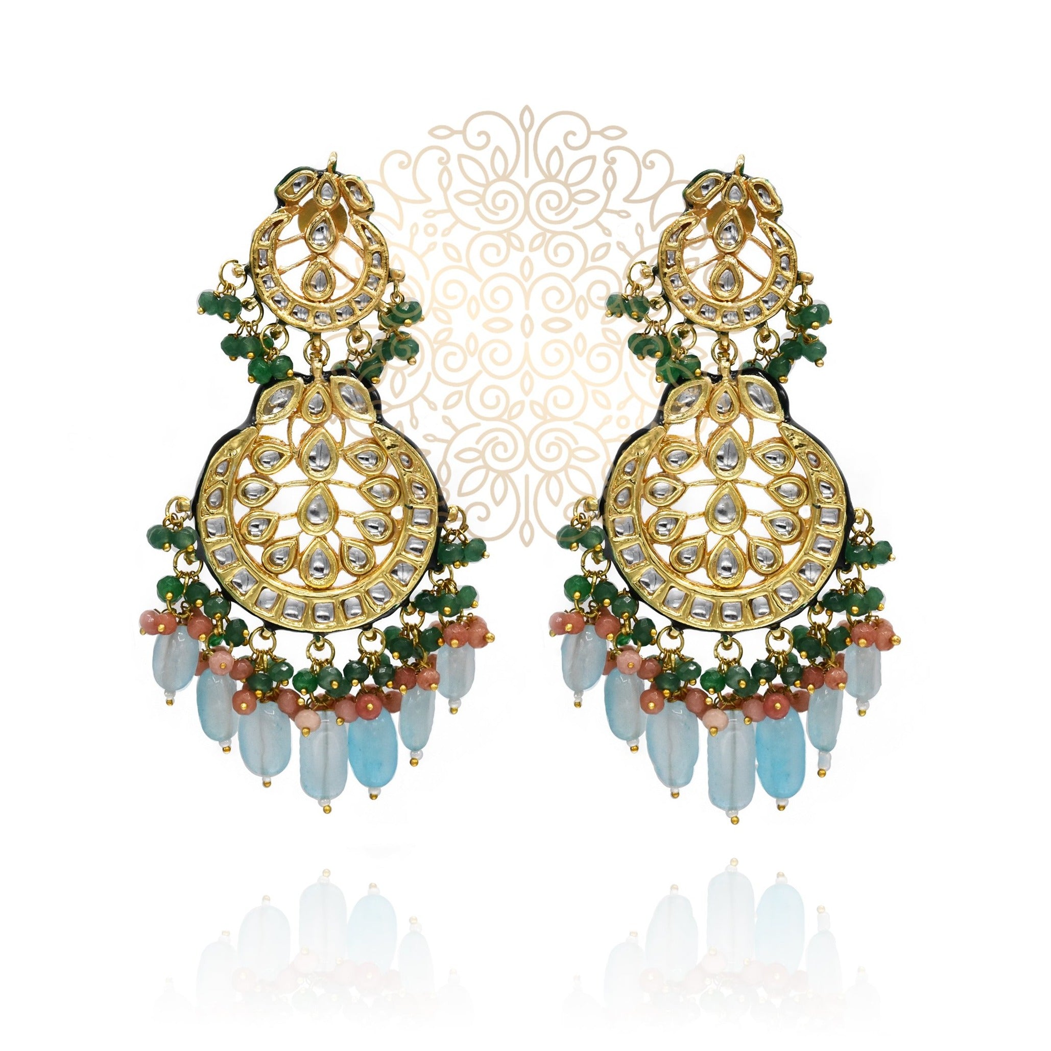 Bianca Kundan Chandbali Earrings Blue - The Pashm