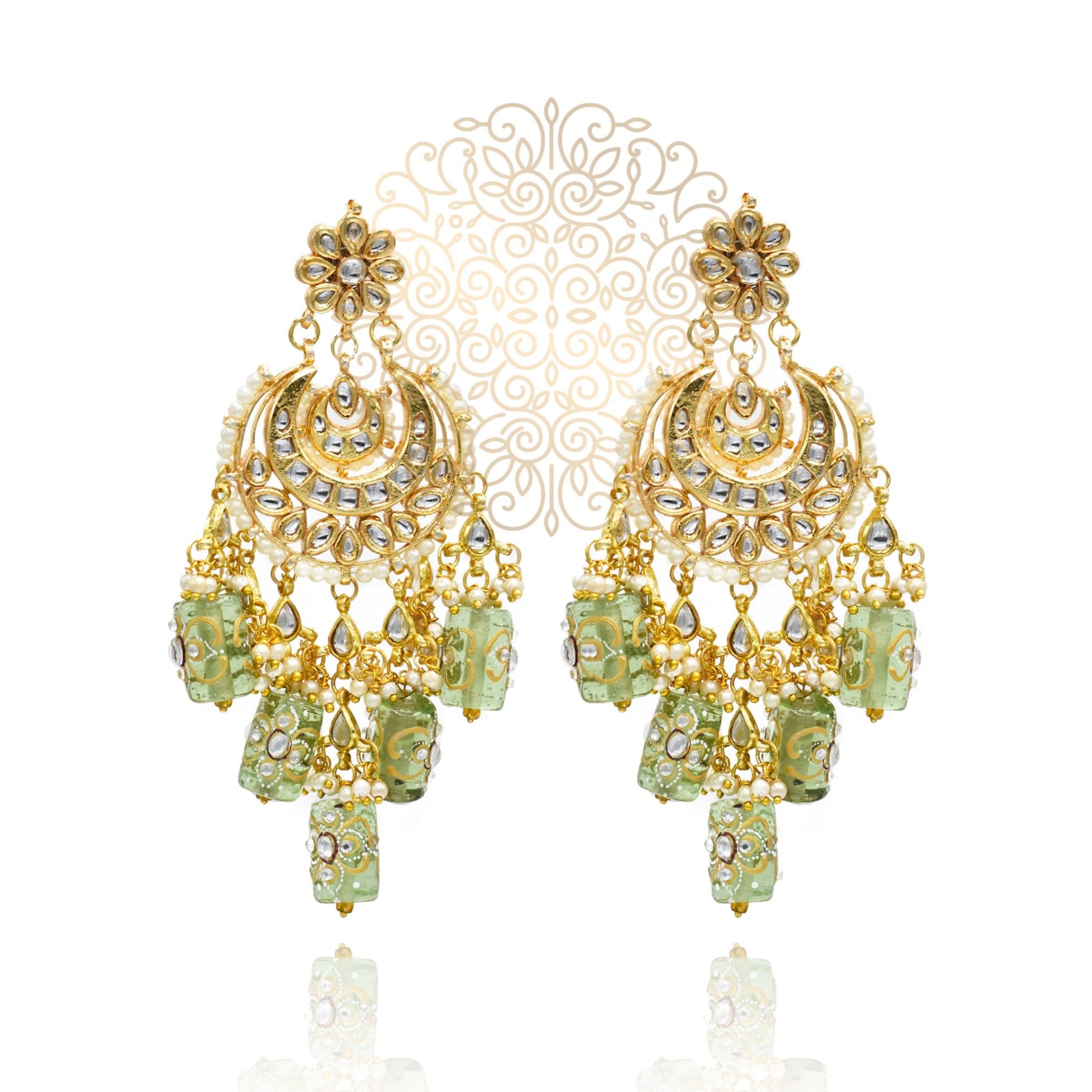 Laila Kundan Earrings Mint - The Pashm