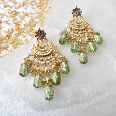 Laila Kundan Earrings Mint - The Pashm