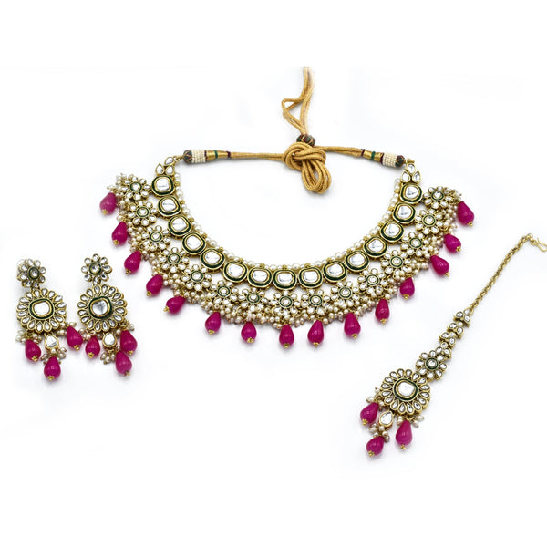 Nusrat Mirror Pearl Necklace Set - Pink - The Pashm