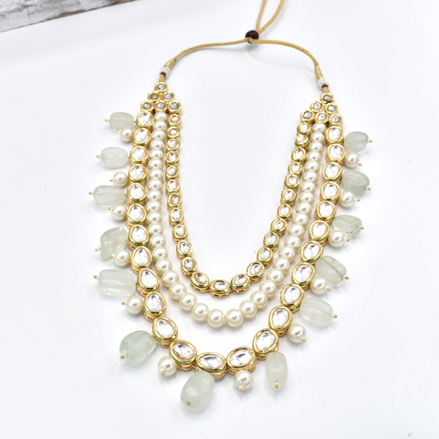 Azra Kundan Pearl Fluorite Har Set - The Pashm