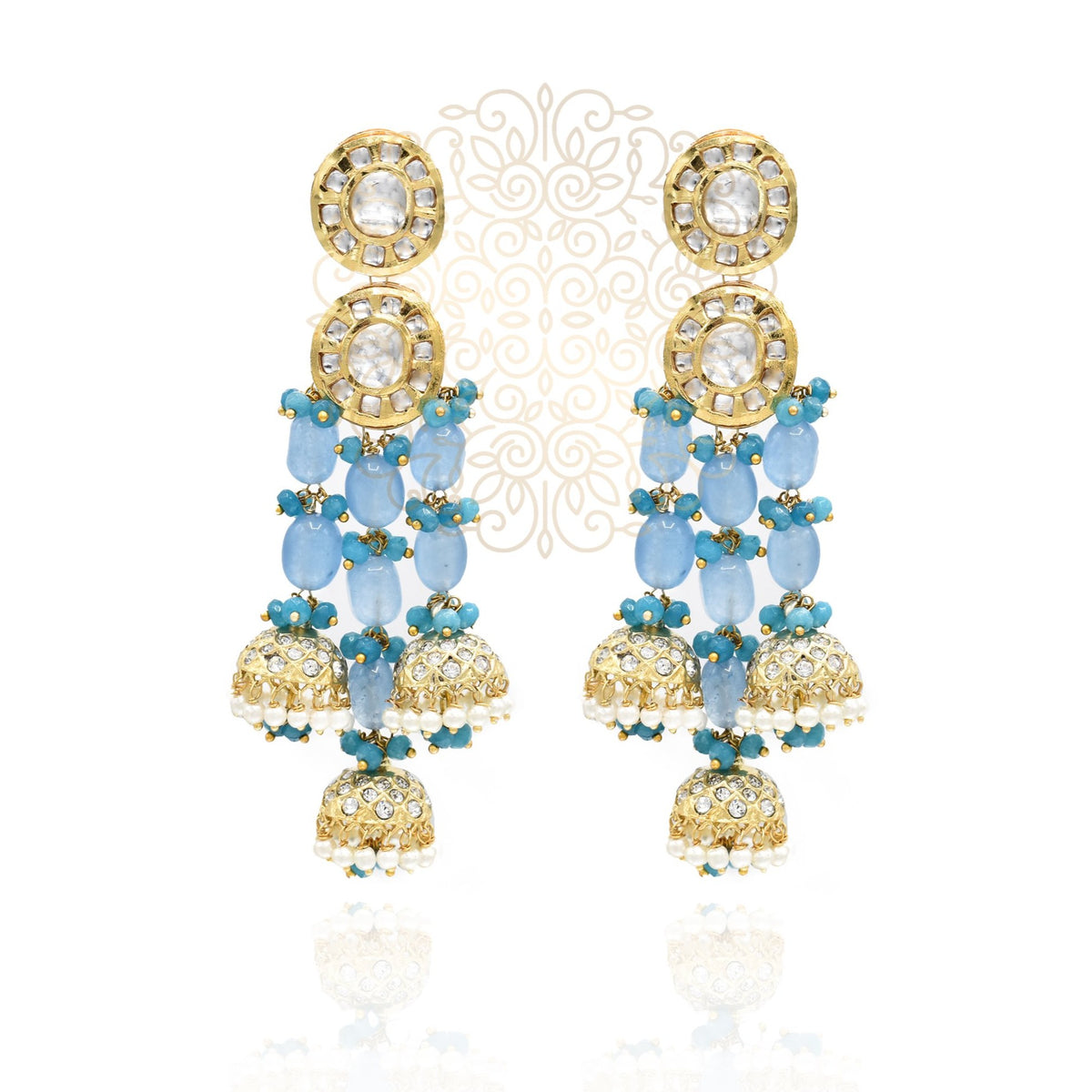 Kiaara Kundan Sky Blue Earrings - The Pashm