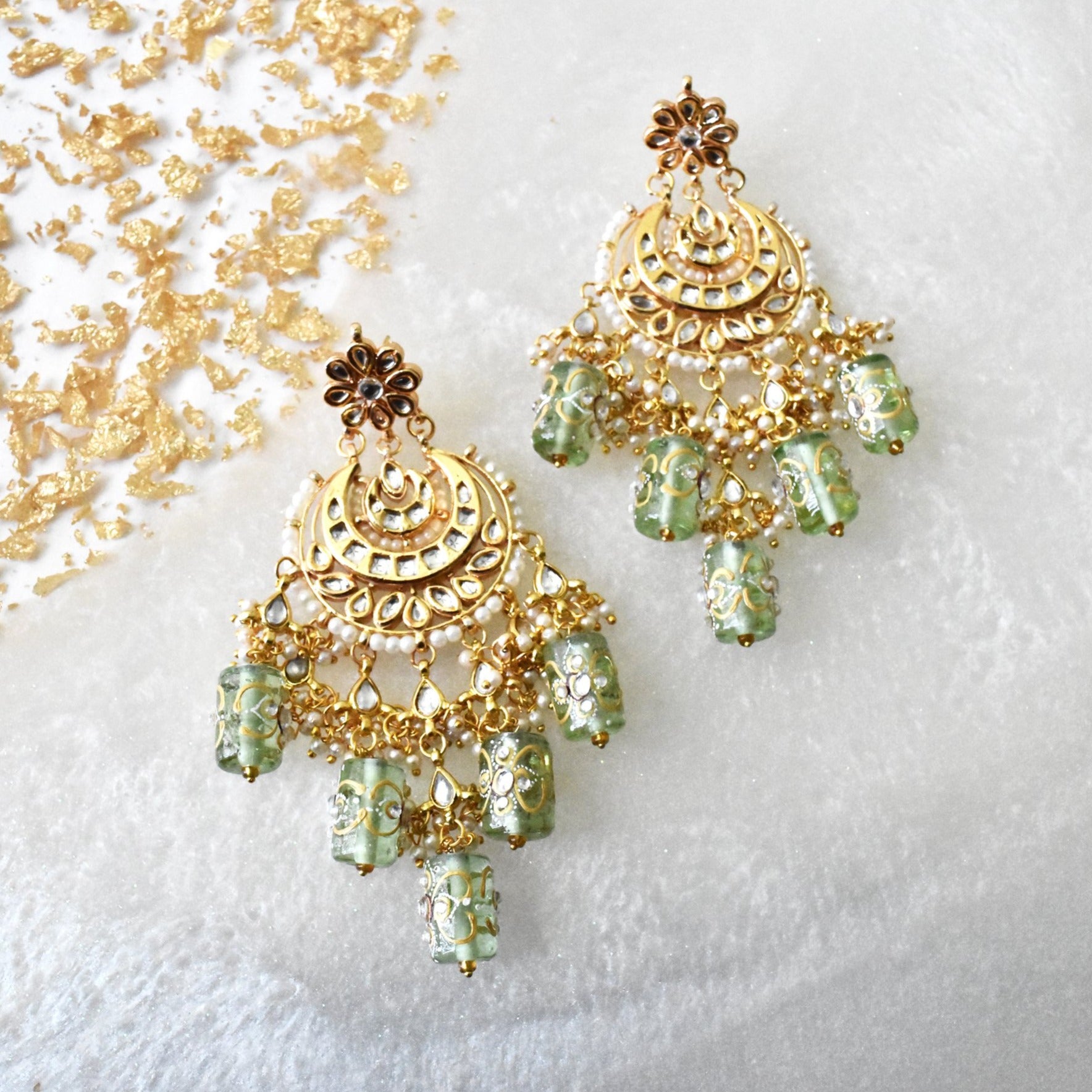 Laila Kundan Earrings Mint - The Pashm