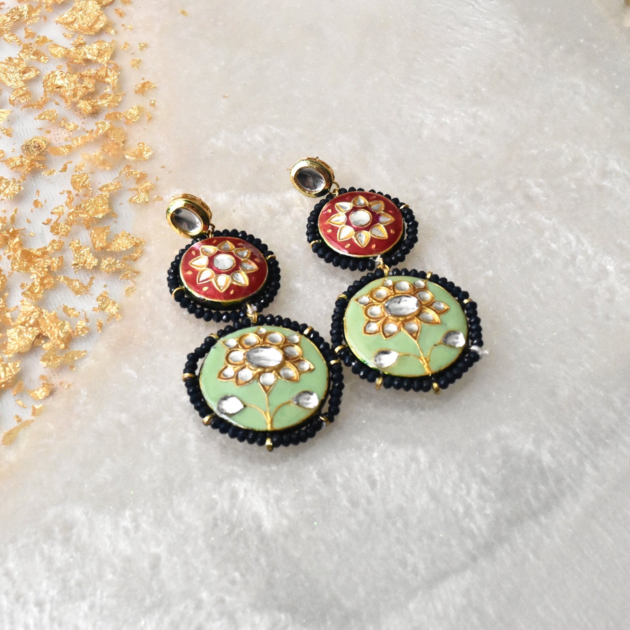 Garima Lac Earrings Red Green- The pashm