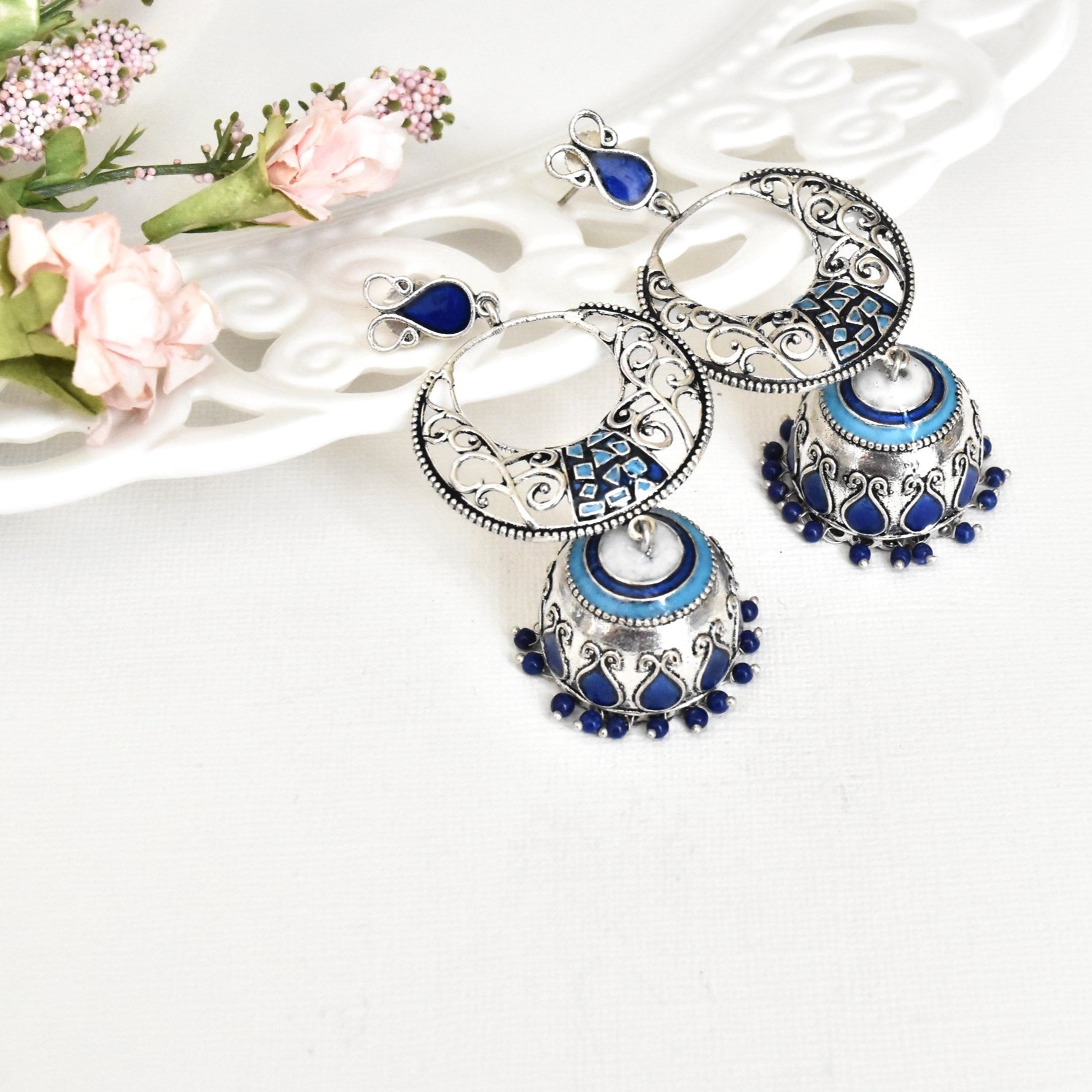 Krupa Meenakari Blue Earrings - The Pashm