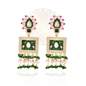 Lotus Meenakari Earrings Blush Green - The Pashm