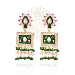 Lotus Meenakari Earrings Blush Green - The Pashm