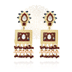 Lotus Meenakari Earrings Ivory Red - The Pashm