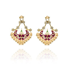 Vaidehi Meenakari Studded Earrings Magenta Peach - The Pashm