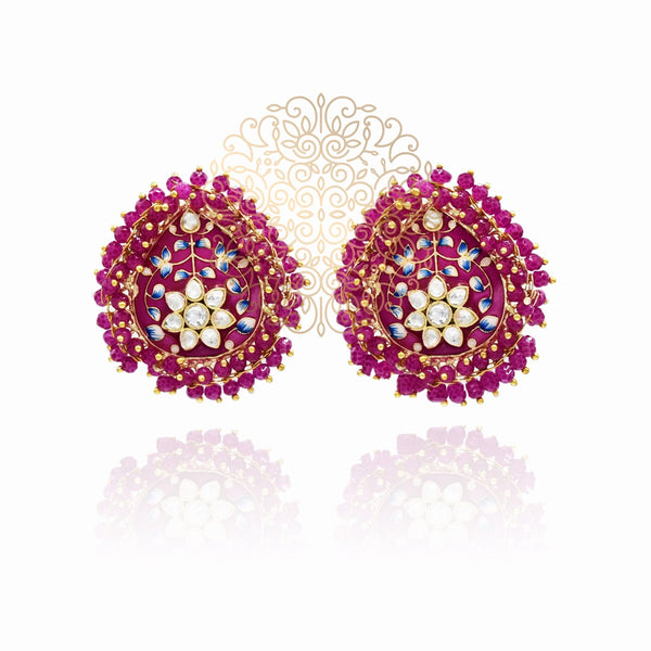 Faarha Meenakari Beaded Wreath Earrings Pink - The Pashm