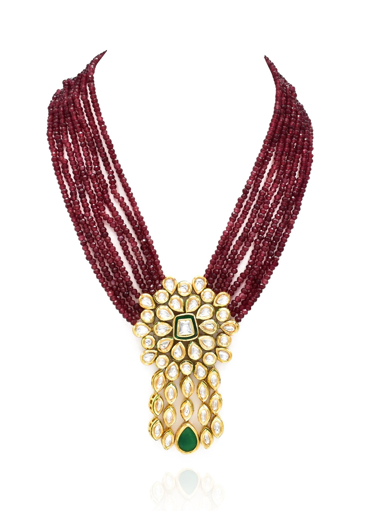 Smriti Red Maroon Kundan Necklace Set - The Pashm