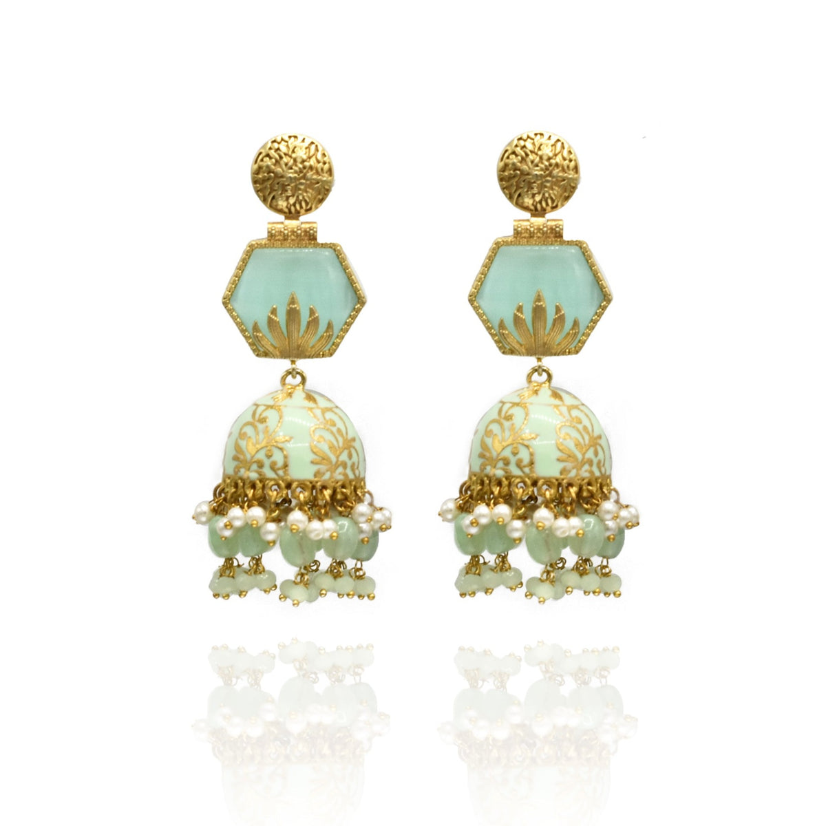 Taran Meenakari Stone Earrings Mint - The Pashm