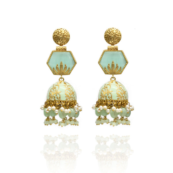 Taran Meenakari Stone Earrings Mint - The Pashm