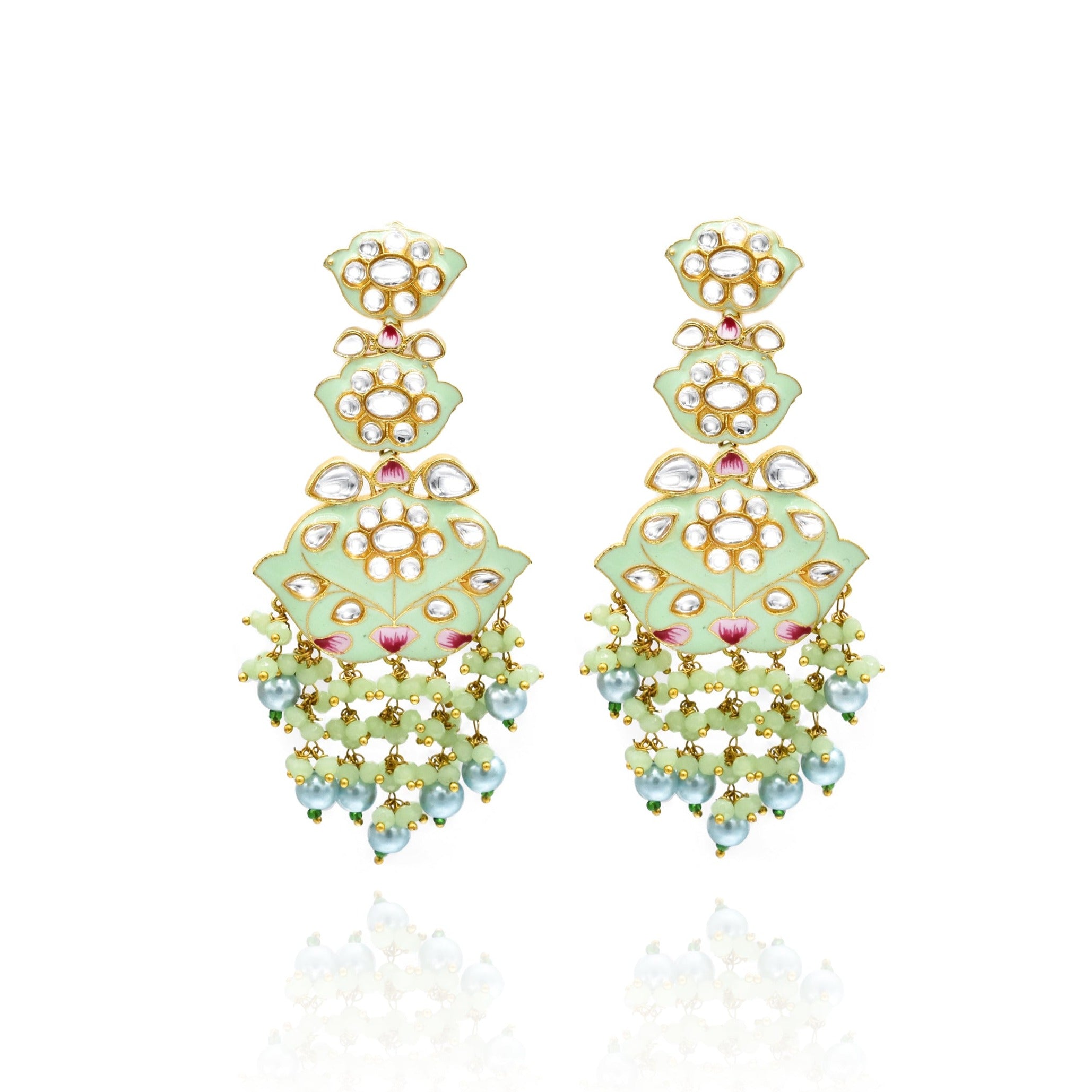 Maheep Meenakari Earrings Mint - The Pashm