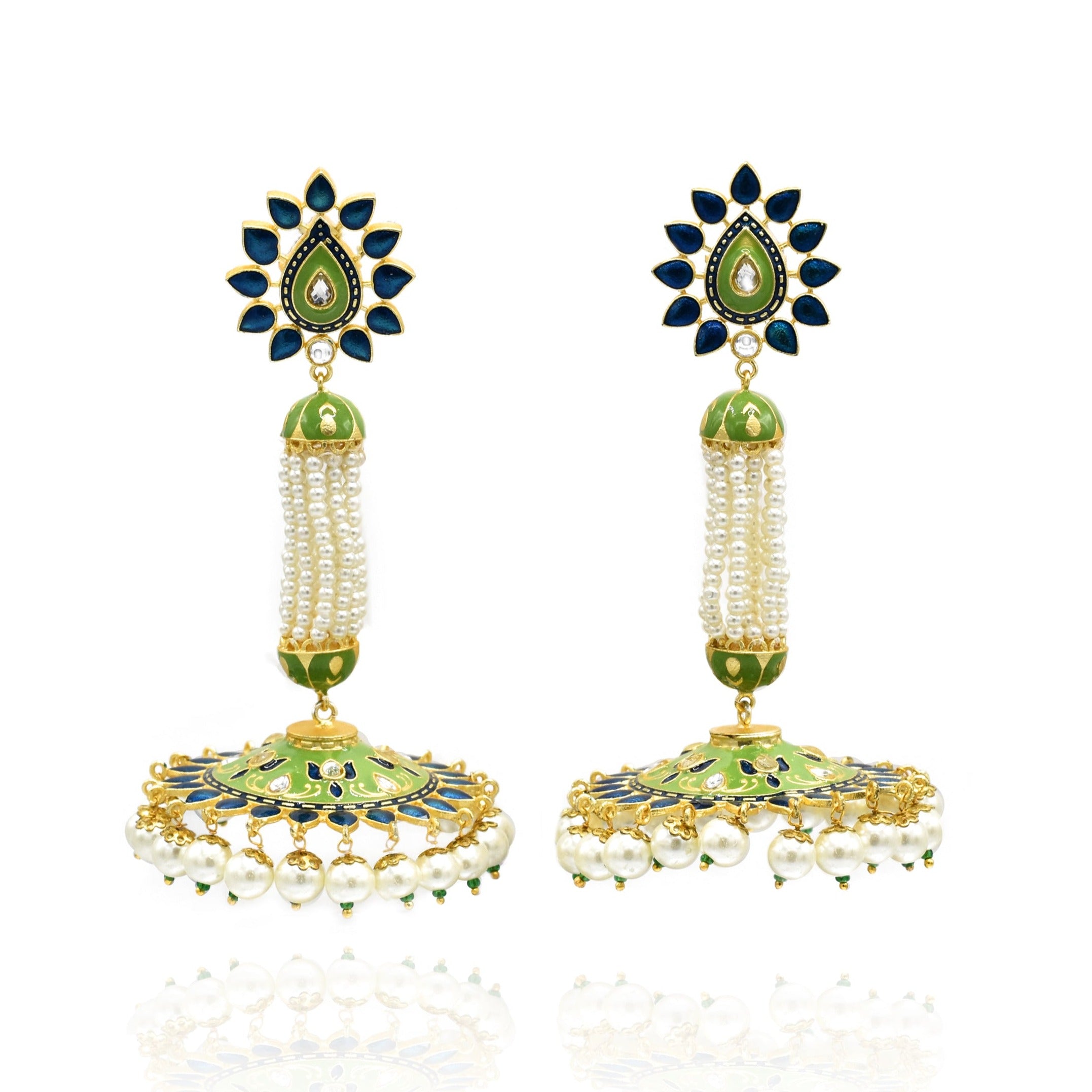 Madhu Meenakari Earrings - Mint - The Pashm