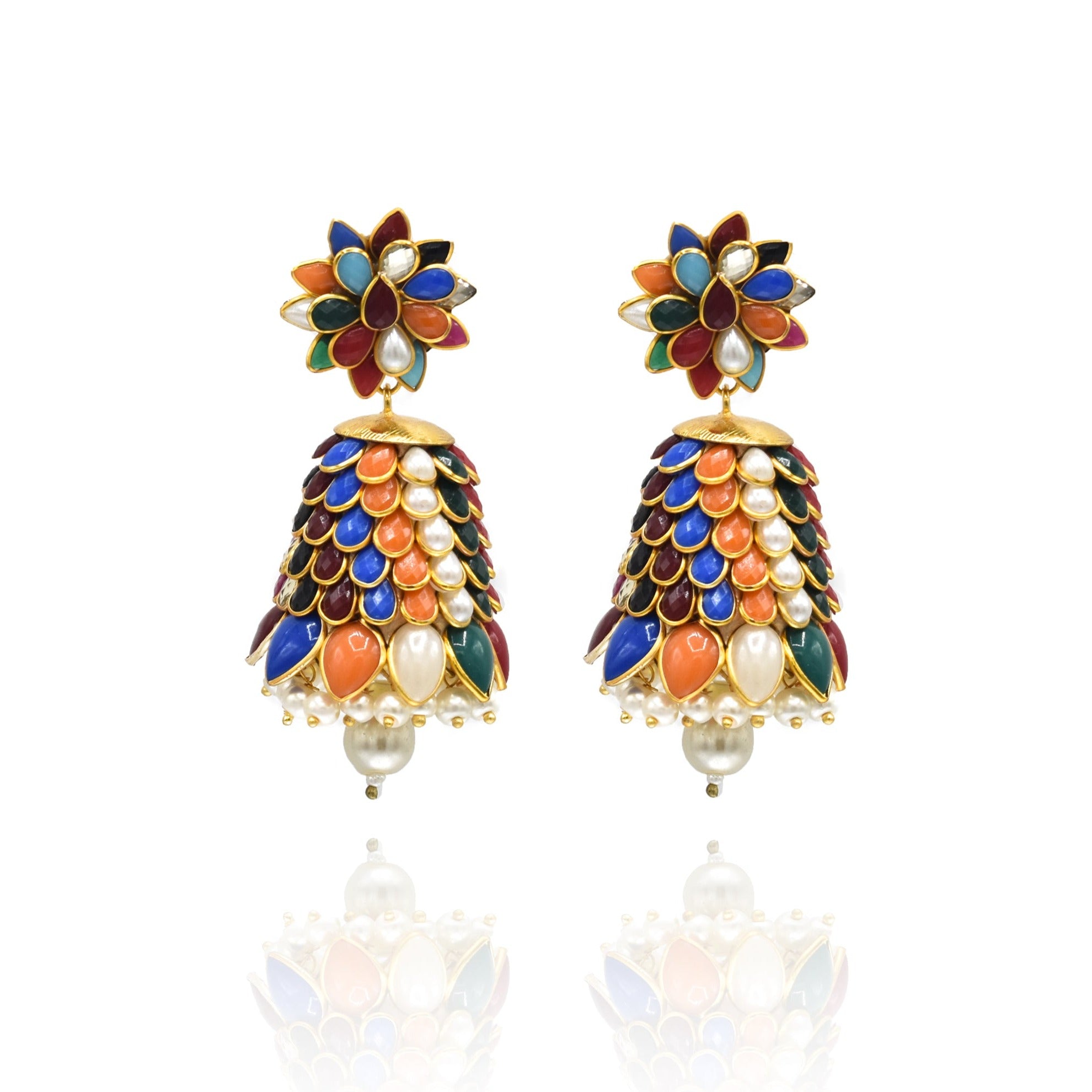 Alia Flower Jhumka Earrings - Multicolor - The Pashm