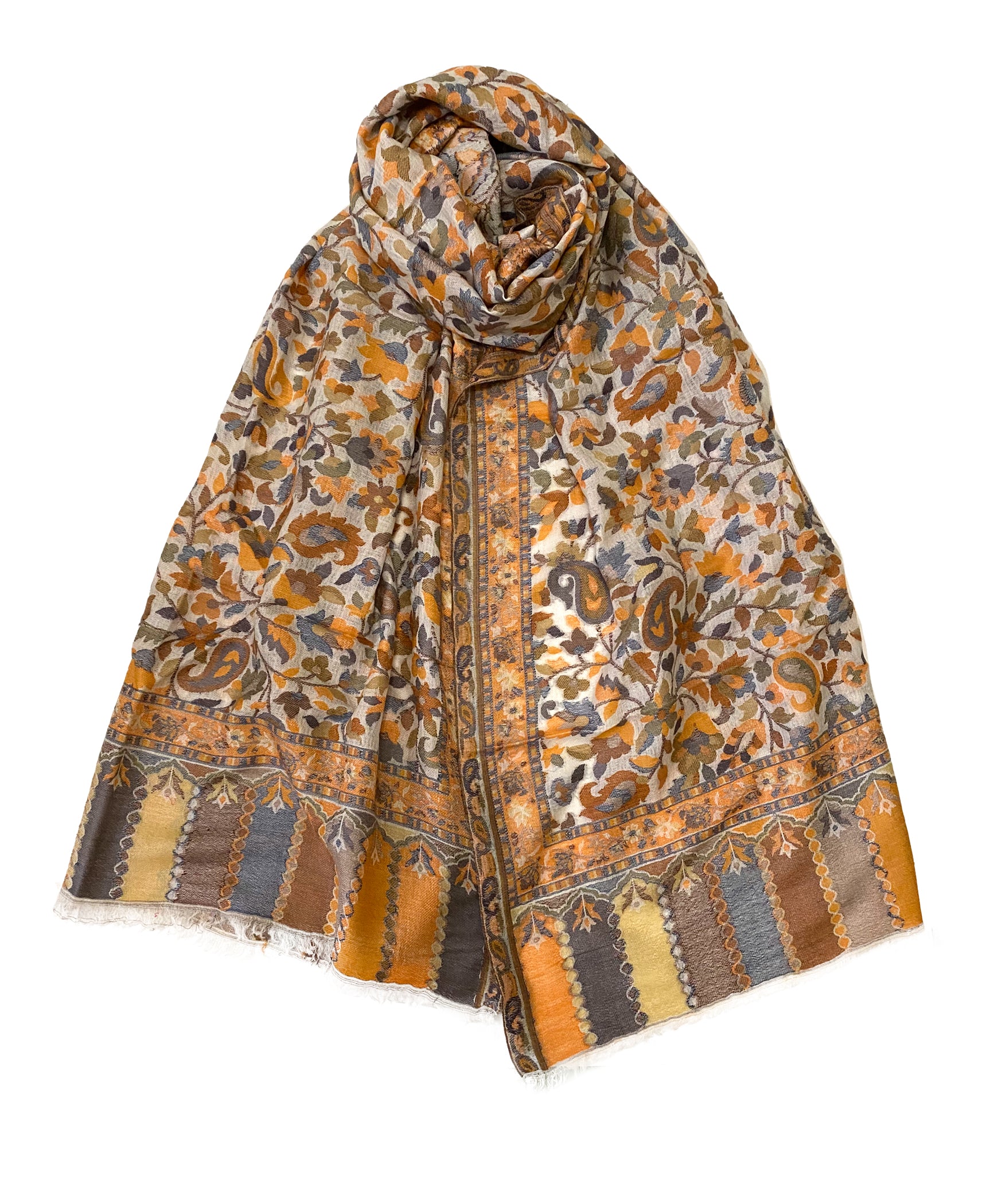 Mustard Paisley Floral Kani Wool Shawl - The Pashm