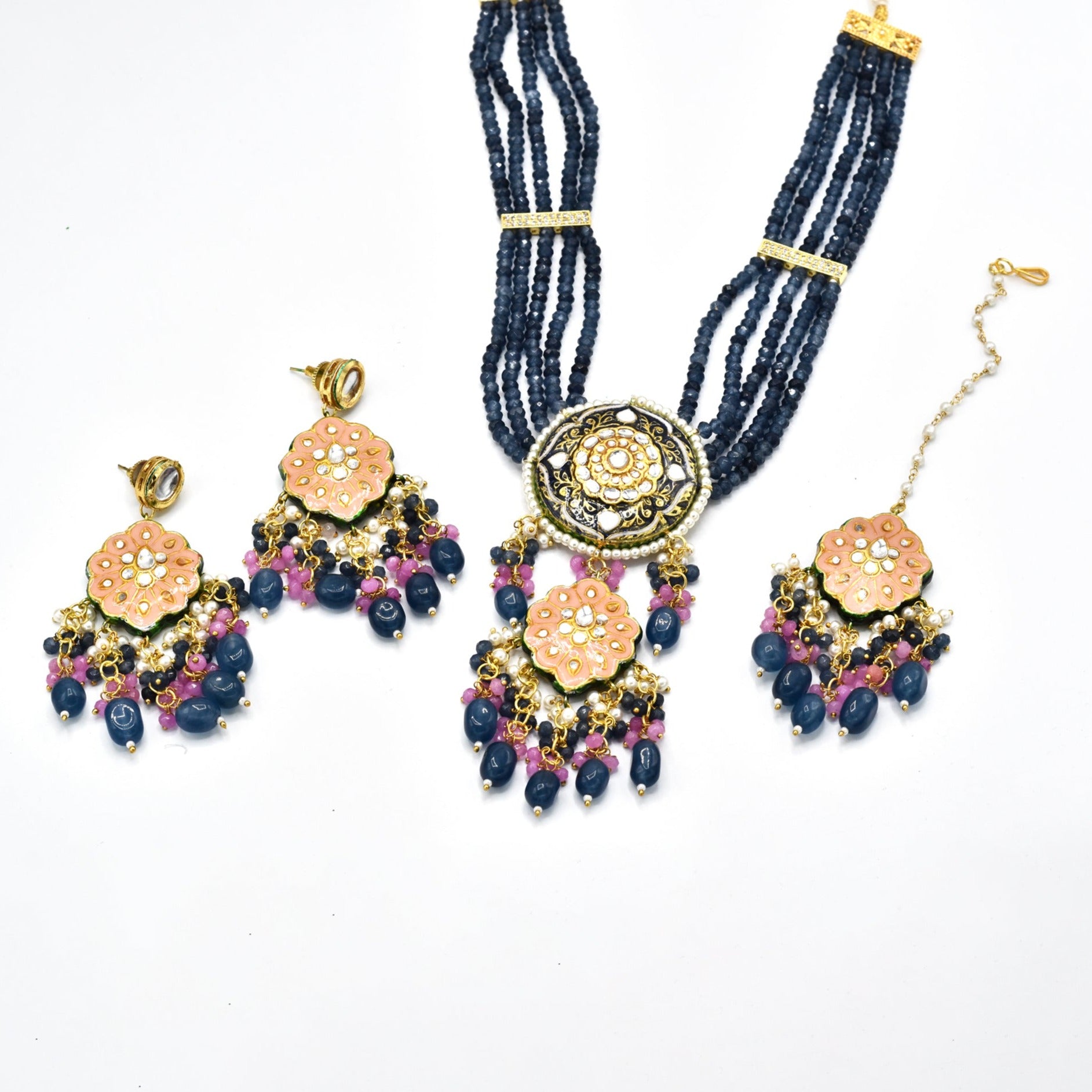 Saroj Lac Beaded Set - Navy Blue - The Pashm