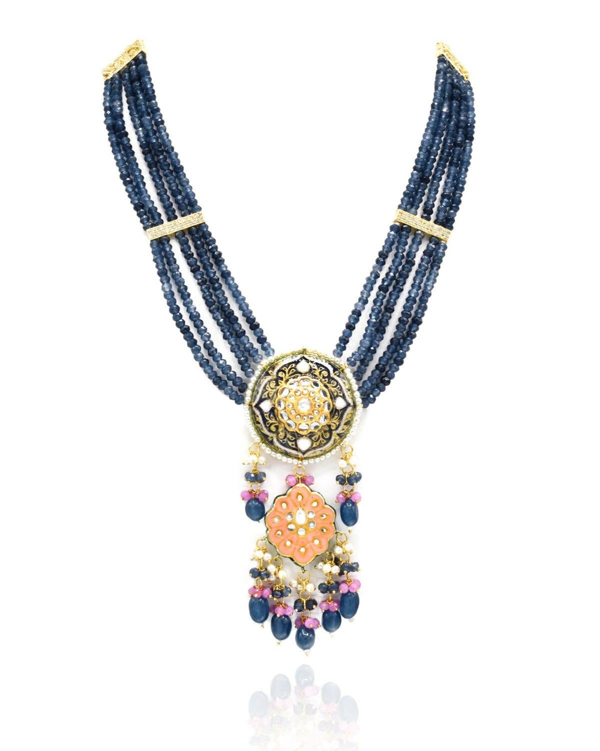 Saroj Lac Beaded Set - Navy Blue - The Pashm