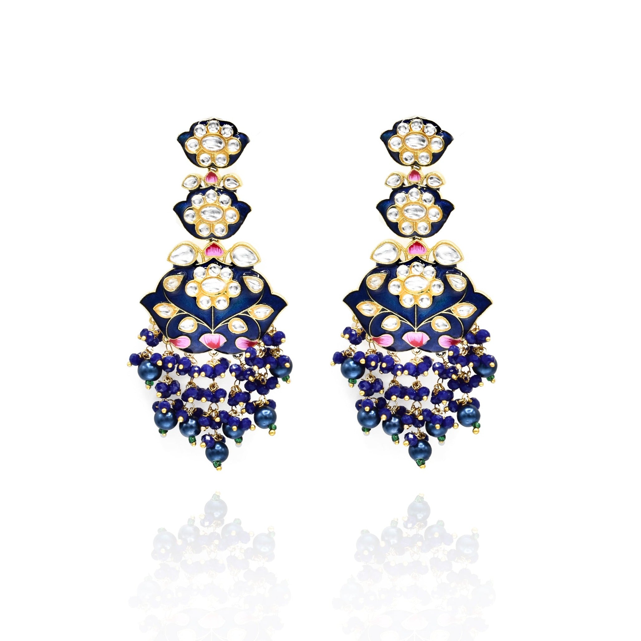 Maheep Meenakari Earrings Navy Blue - The Pashm