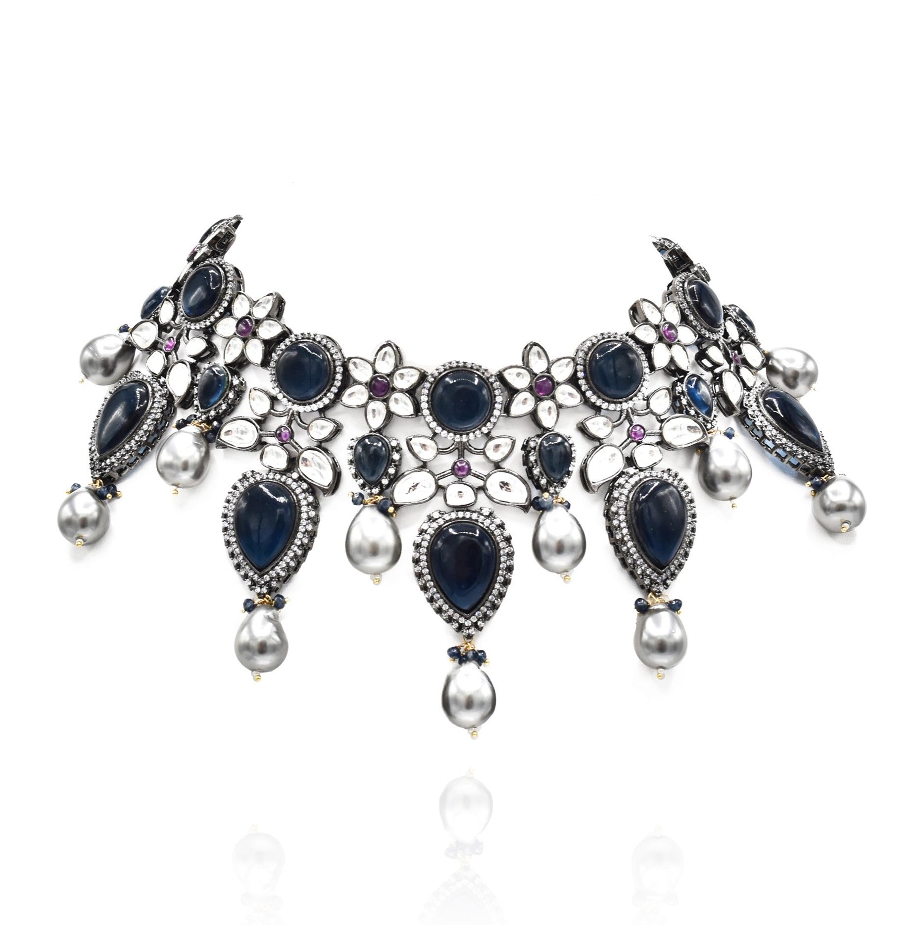 Victorian Blue Cabochon Pearl Necklace - The Pashm
