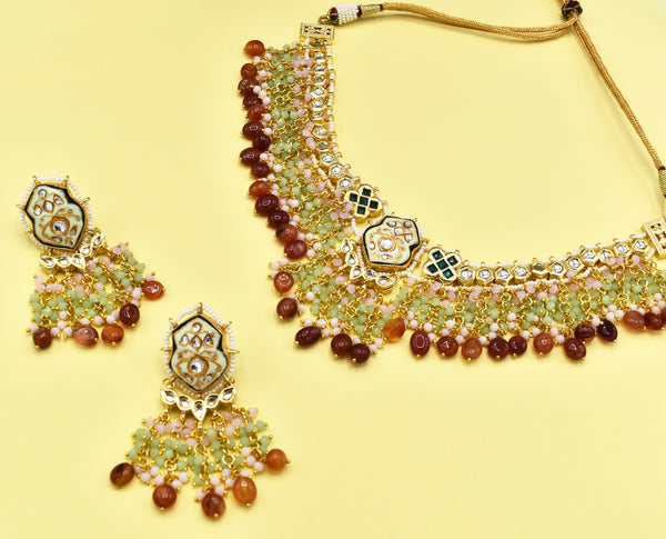 Geetanjali Lac Orange Mint Blush Necklace Set - The Pashm