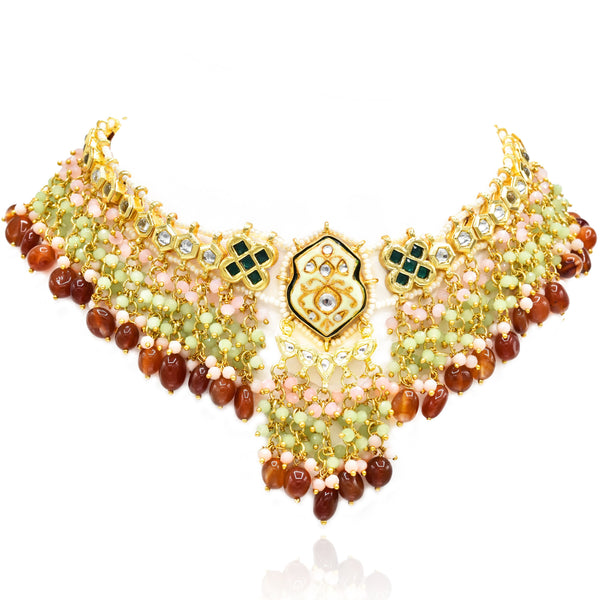 Geetanjali Lac Orange Mint Blush Necklace Set - The Pashm