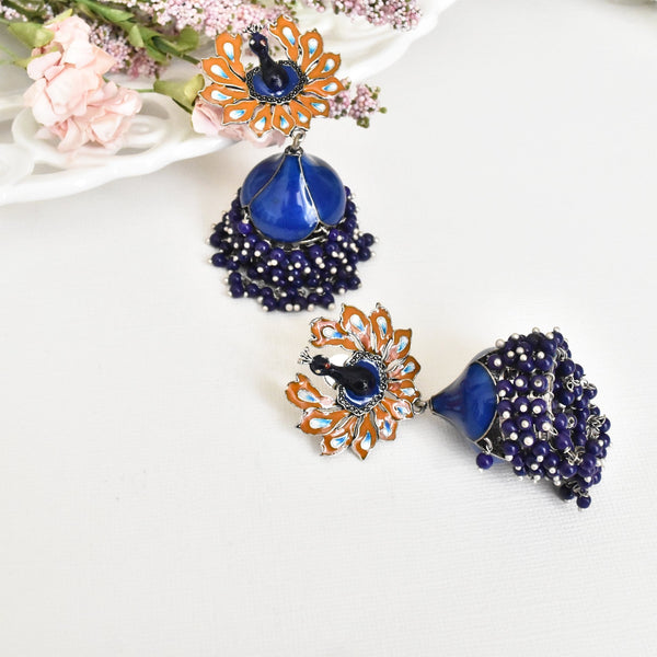 Kruttika Meenakari Blue Peacock Earrings - The Pashm