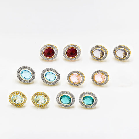 Oval Crystal Stone AD Studs - The Pashm