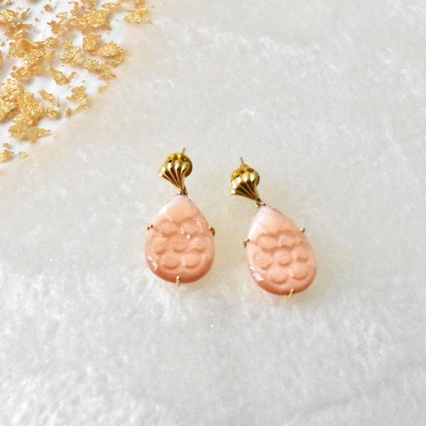 Misha Handmade Carved Stone Earrings Peach - The Pashm