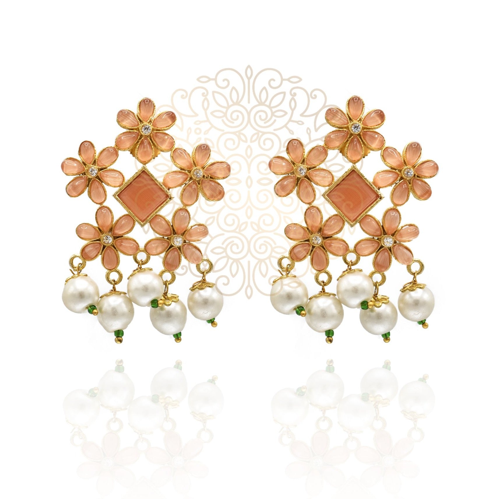 Zenia Flower Studded Bouquet Studs Peach - The Pashm