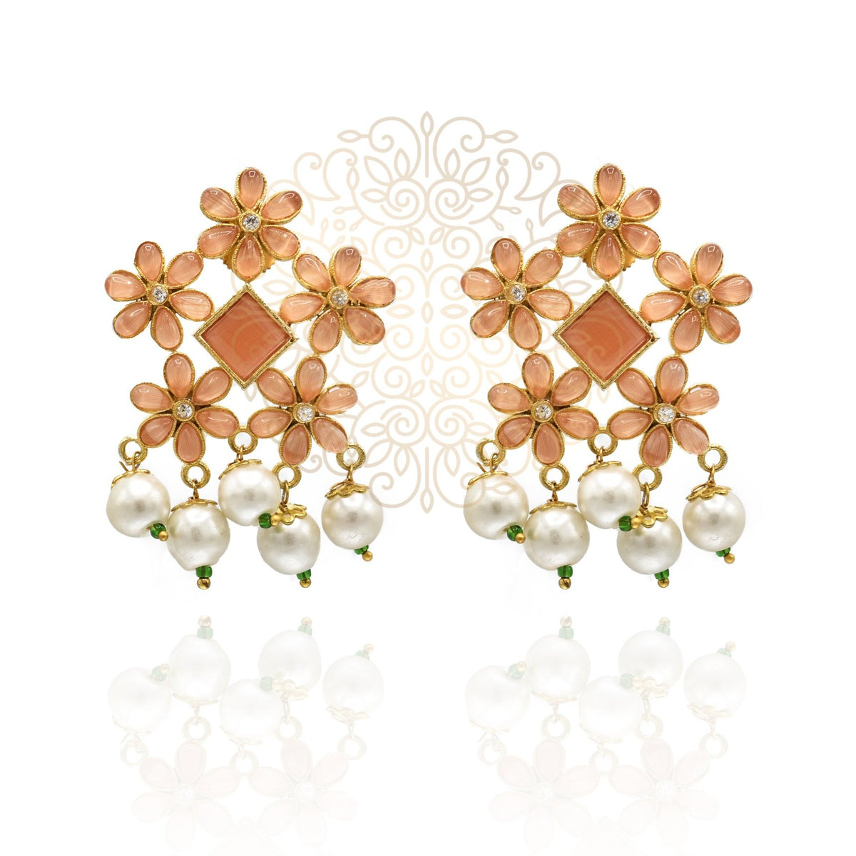 Zenia Flower Studded Bouquet Studs Peach - The Pashm