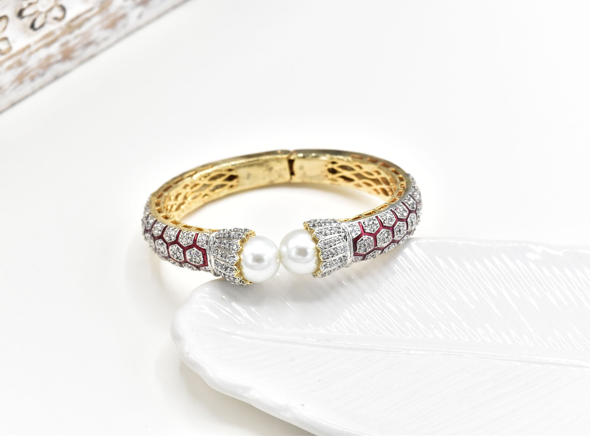 Ruhana Pearl AD Meena Bangle - The Pashm