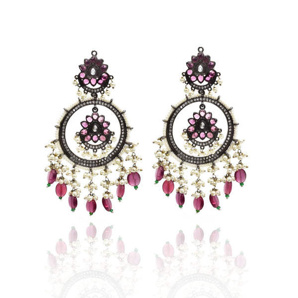 Mahi Studded Earrings Tikka Set Pink - The pashm