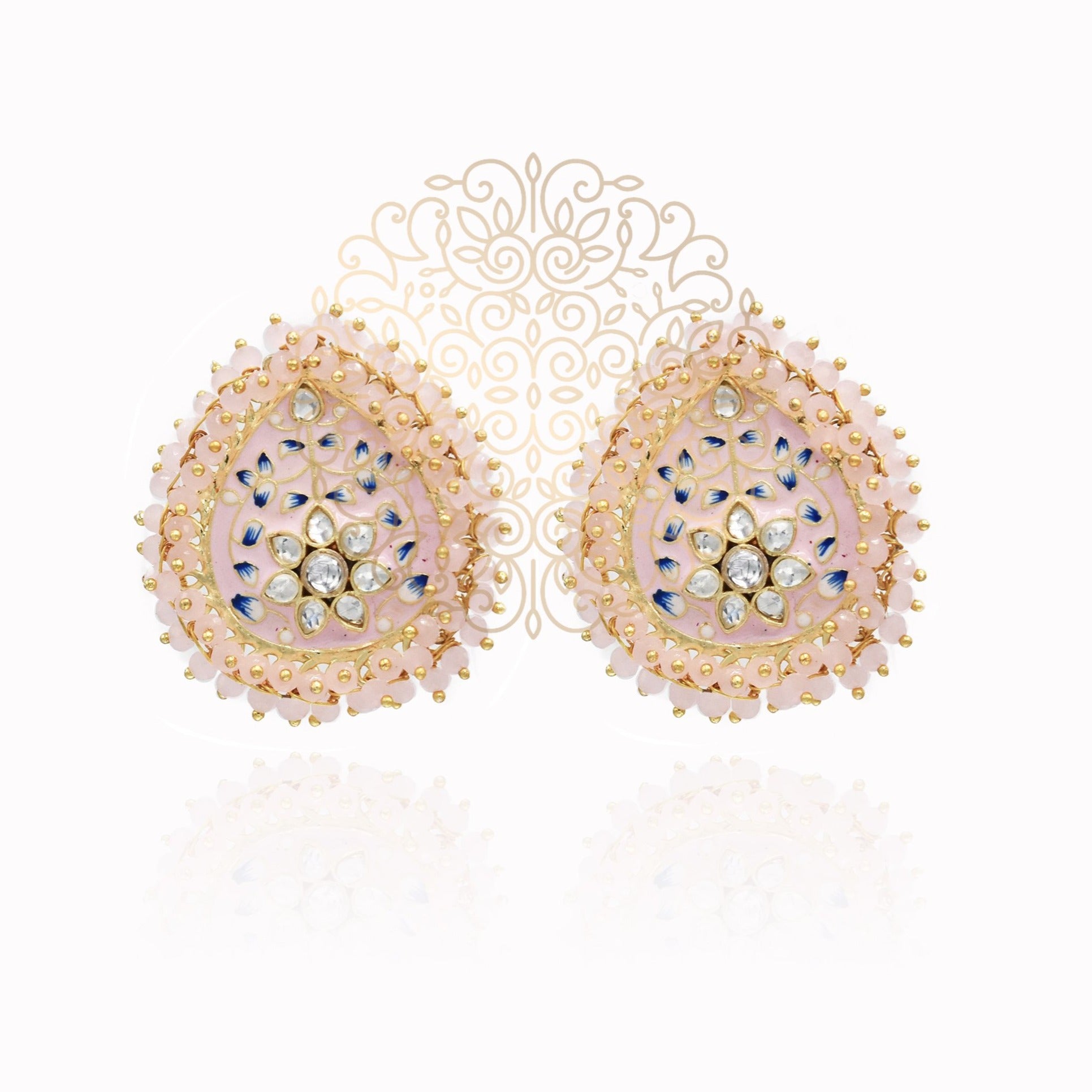 Faarha Meenakari Beaded Wreath Earrings Blush - The Pashm