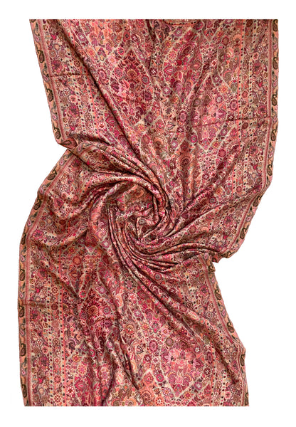 Pink Floral Diamond Kani Wool Shawl - The PashmPink Floral Diamond Kani Wool Shawl - The Pashm