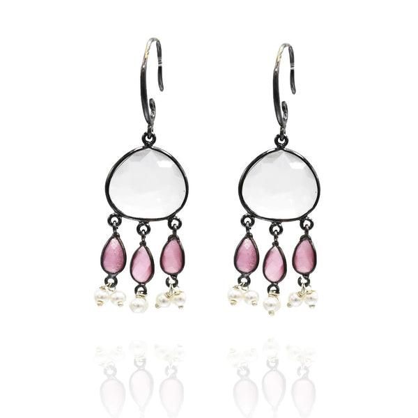 Crystal Drops Earrings Pink - The Pashm