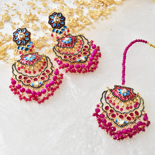 Aisyah Meenakari Beaded Pink Earrings - The Pashm