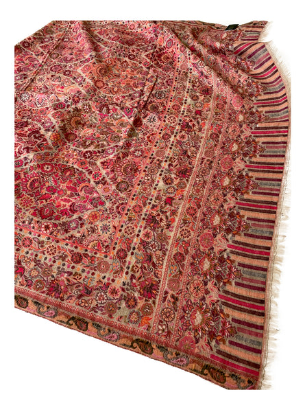 Pink Floral Diamond Kani Wool Shawl - The Pashm
