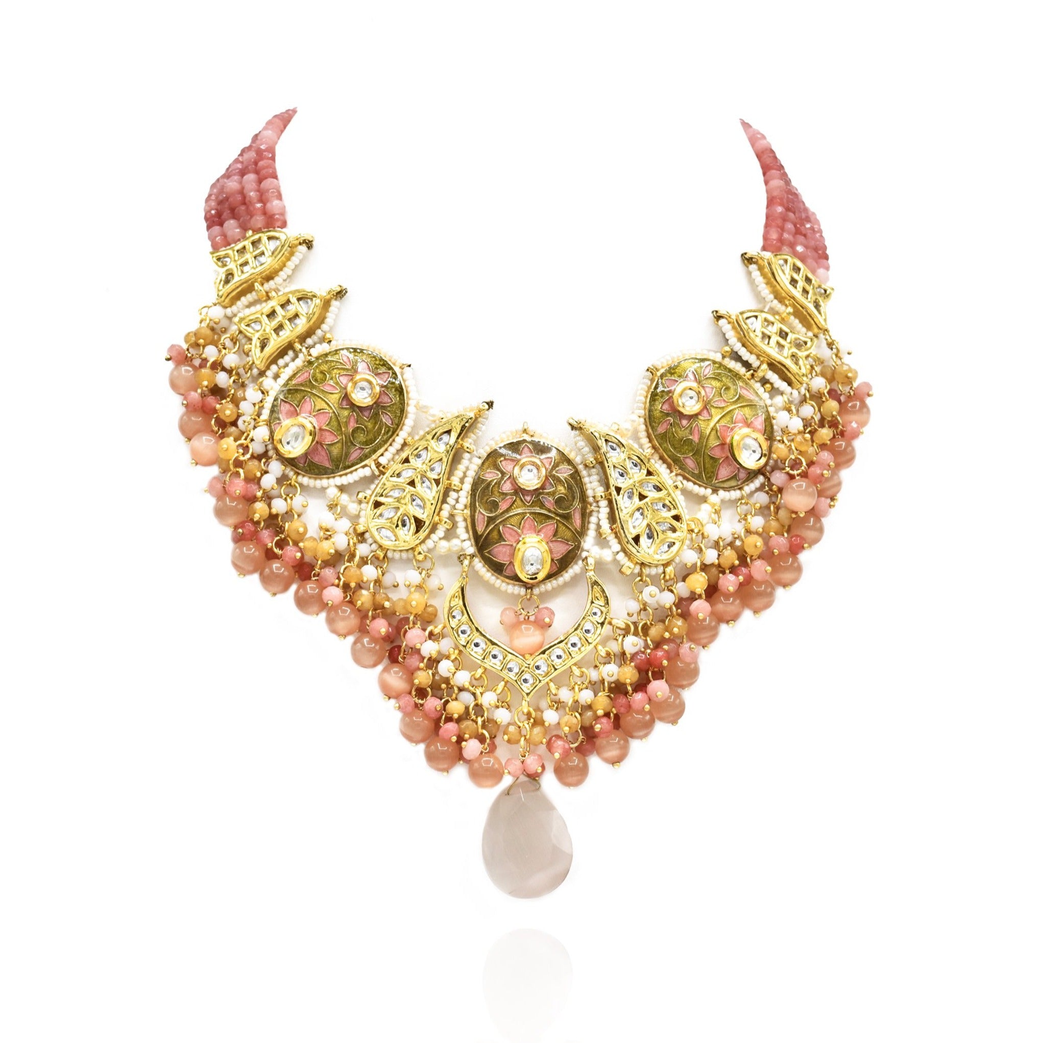 Mihika Enamel Peach Blush Necklace Set - The Pashm