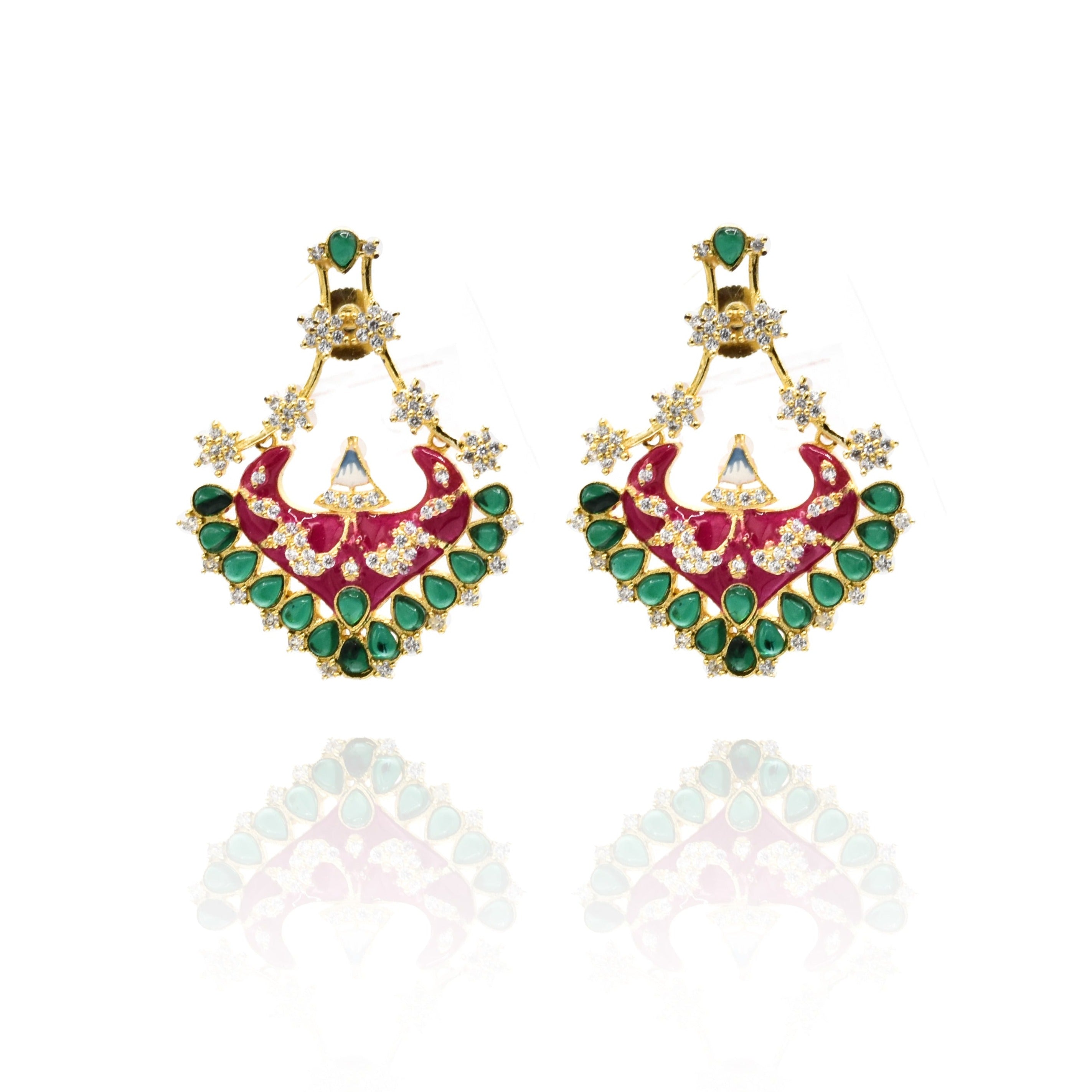 Vaidehi Meenakari Studded Earrings Magenta Green - The Pashm