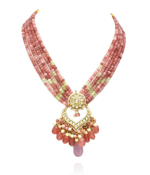 Saisha Pendant Necklace Set - Pink - The Pashm