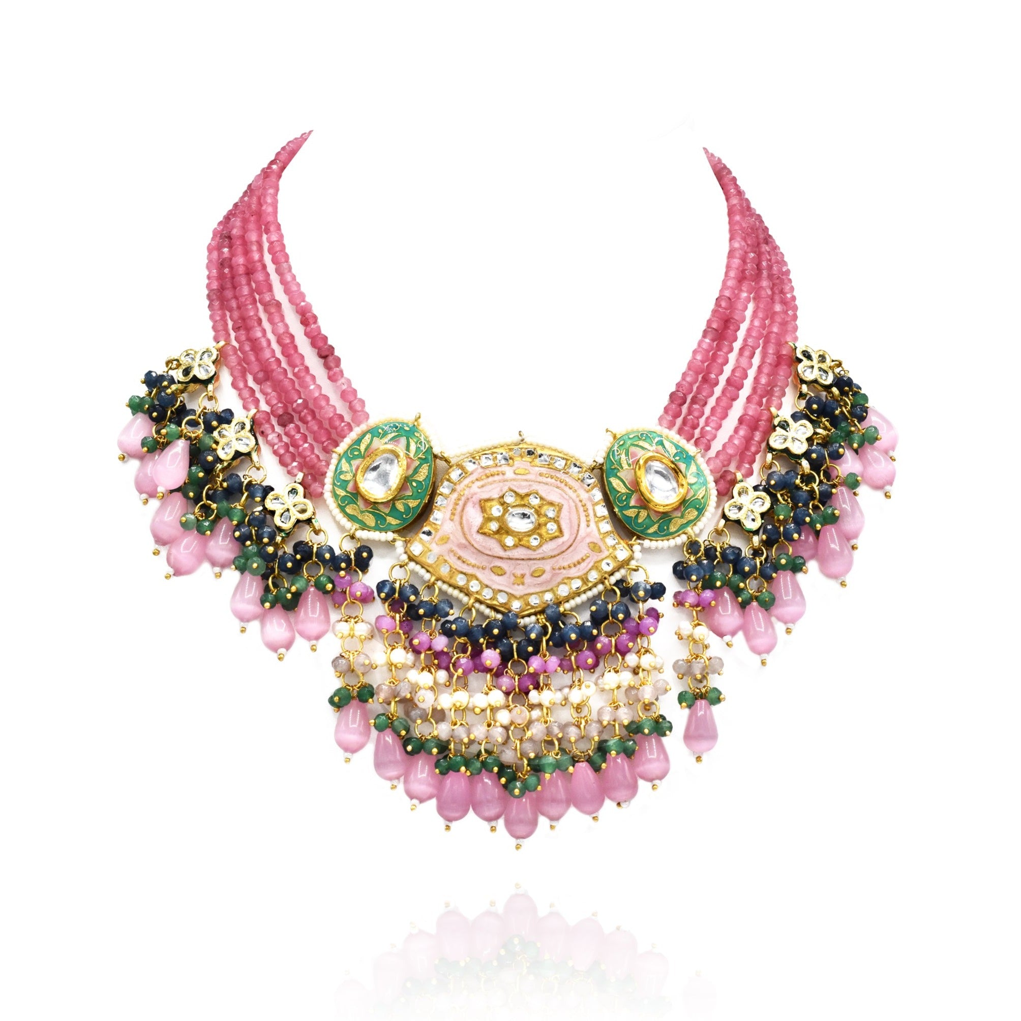 Miral Lac Necklace Set - Pink - The Pashm