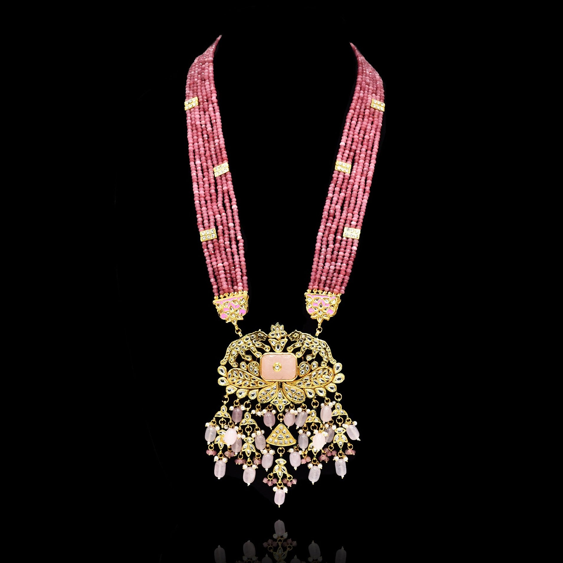 Aaradhya Kundan Beaded Pink Rani Har - The Pashm