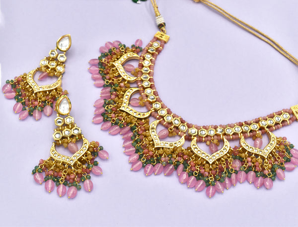 Devika Pink Kundan Necklace Set - Pink