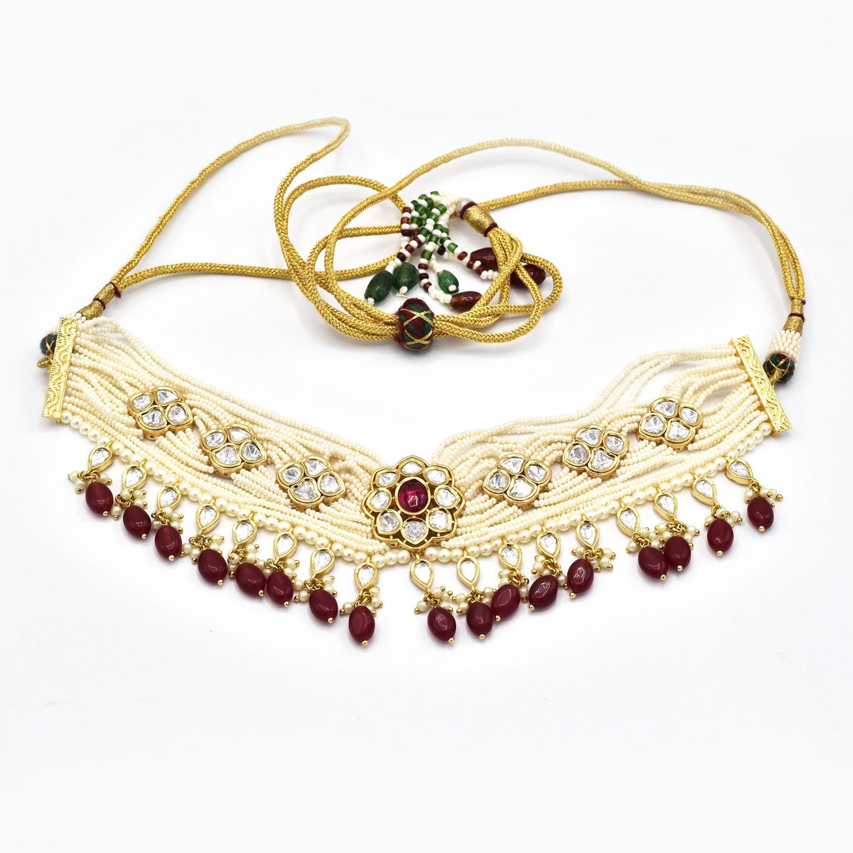 Arshia Polki Choker Set - Red - The pashm