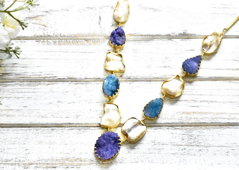 Blue Lavender Druzy Baroque Necklace - The Pashm