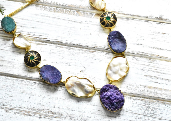 Purple Druzy Baroque Necklace - The Pashm