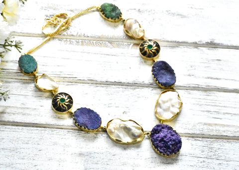 Purple Druzy Baroque Necklace - The Pashm